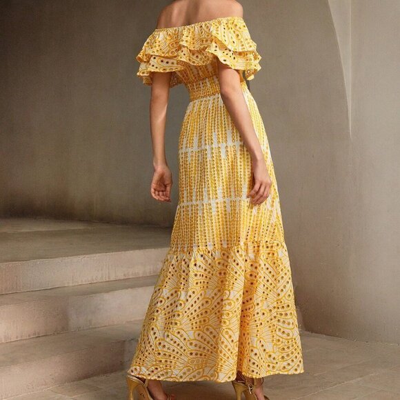 Yellow Party Women's Light Hollow Out Romantic Strapless Dress - Picture 3 of 7